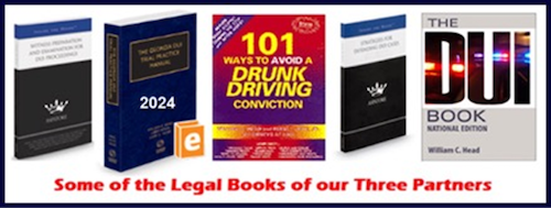 Atlanta criminal defense lawyers Cory Yager, Larry Kohn, and Bubba Head have co-authored several legal books including 101 Ways to Avoid a Drunk Driving Conviction, and The DUI Book National Edition.